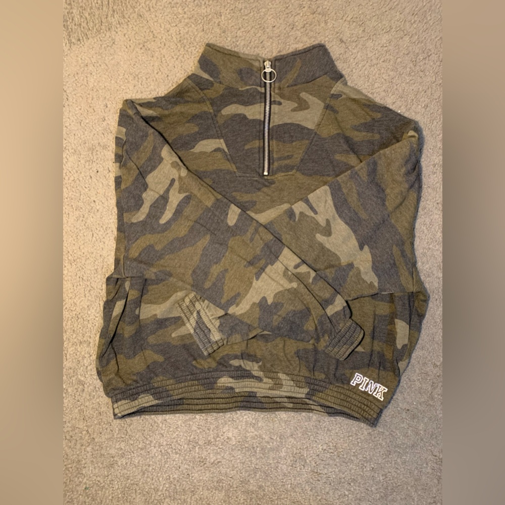 Pink Victoria Secret Half Zip Camouflage Pullover